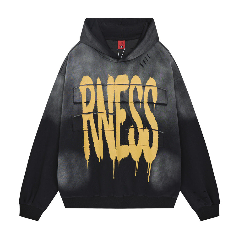 Gradient spray painting for dirty hoodies