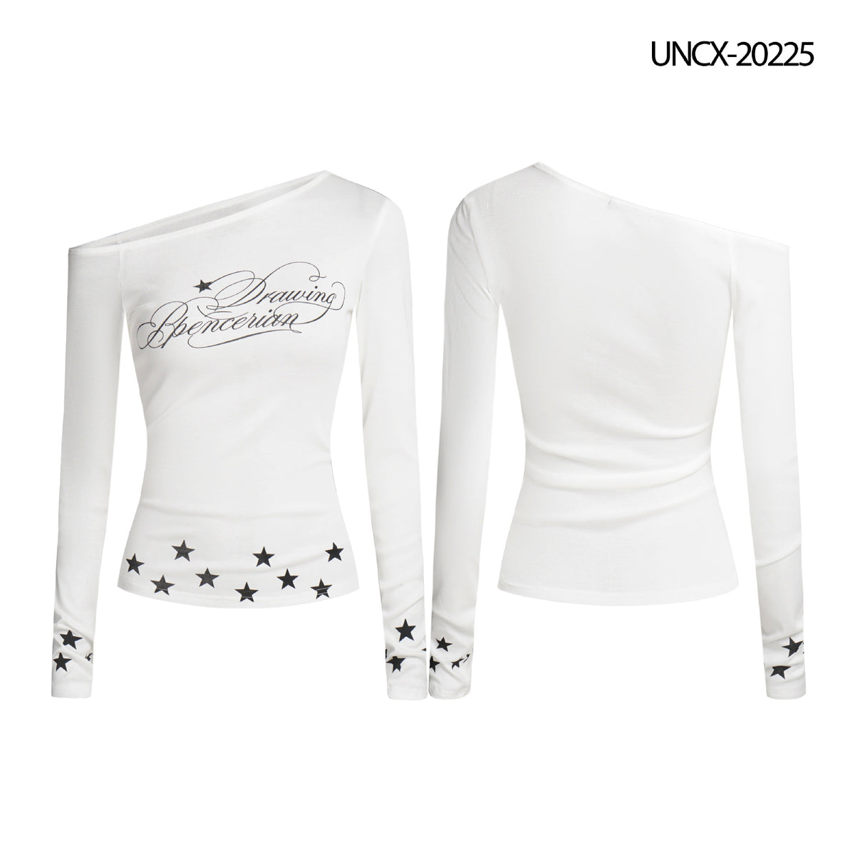 Sweet Cool Star Letter Print Long Sleeve Off-Shoulder T-Shirt