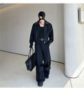 Men's Casual Cropped Collar Leather Patch Jacket &amp; Wide Leg Cargo Pants 2-Piece Set